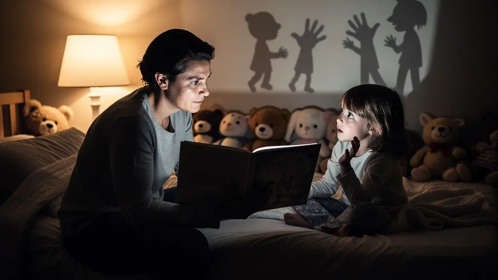 A parent pausing mid-story to engage their child in an ethical discussion.