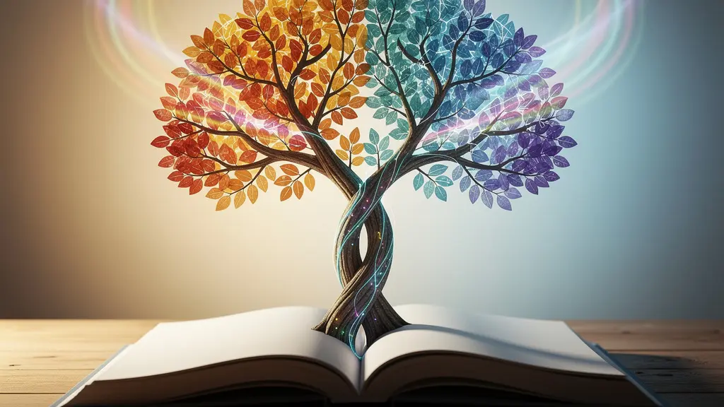 Visual representation of neural connections in a bilingual child's brain, showing two intertwining, colorful systems.