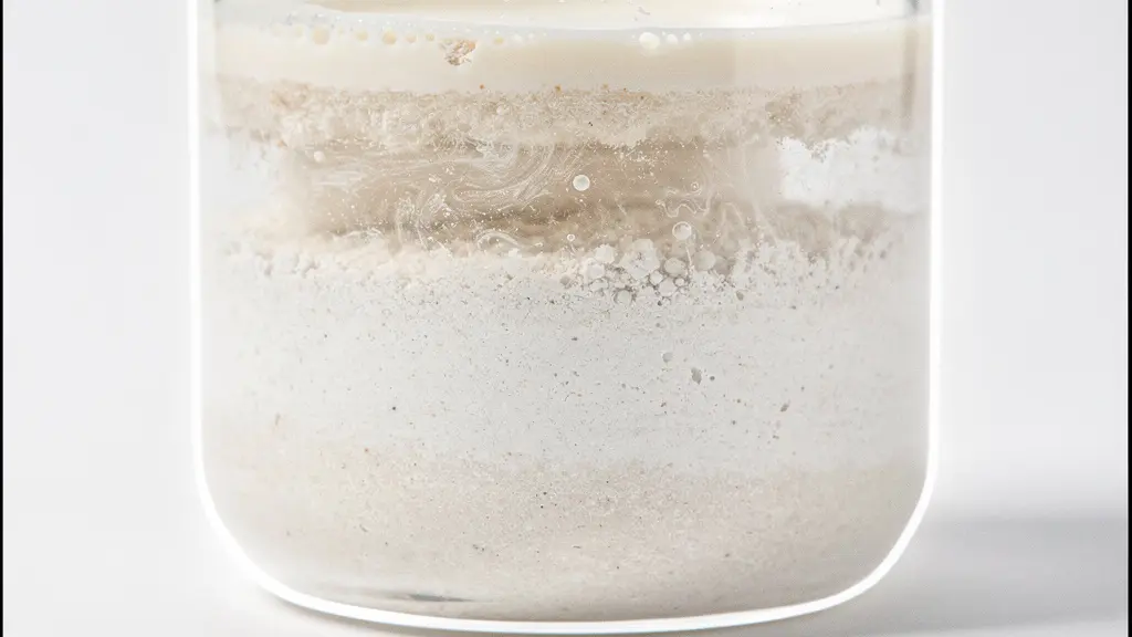 Cross-section view of plant milk carton showing calcium sediment settling at bottom