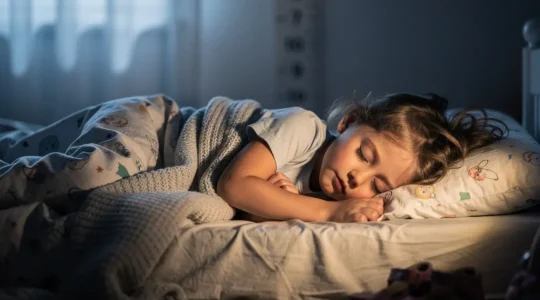 Peaceful child sleeping during growth spurt with soft lighting