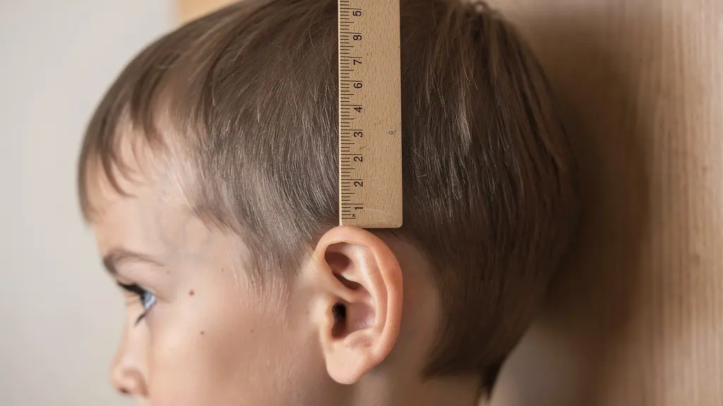 Close-up of proper height measurement technique showing correct head position and foot placement