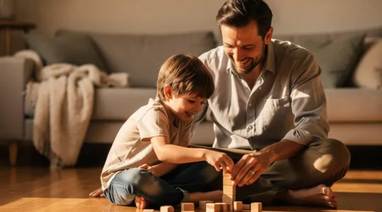 Parent and child sharing a meaningful moment together after a long work day