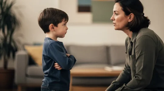 Parent and child in an emotional moment of understanding during a challenging interaction