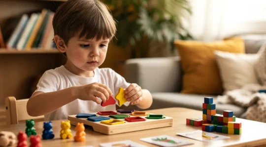 Young child engaged in cognitive development activities preparing for kindergarten