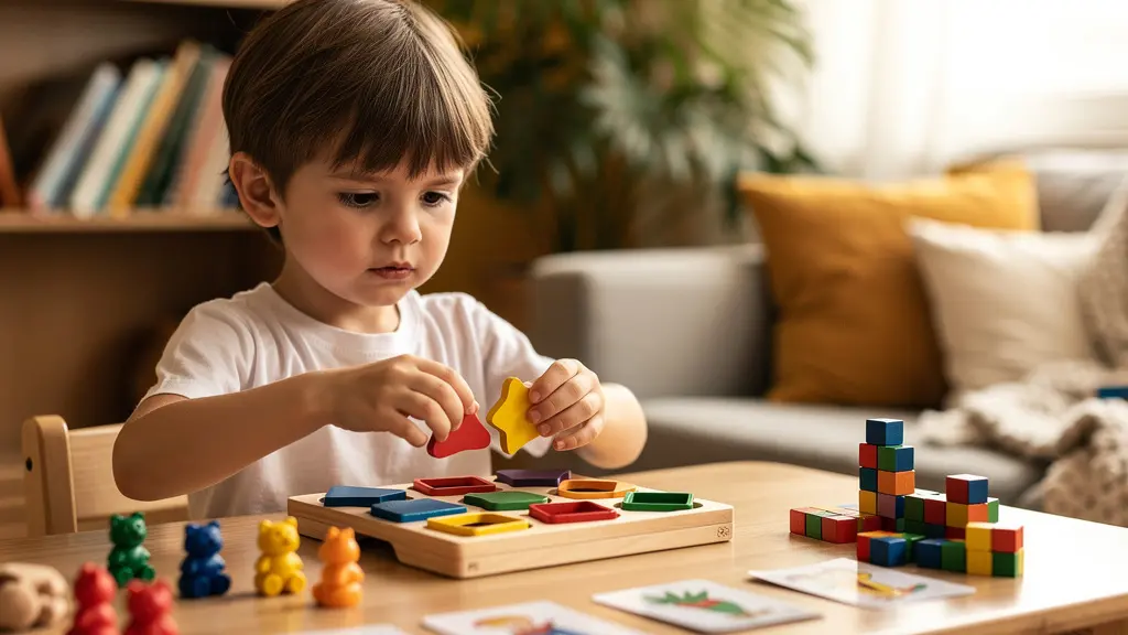 Young child engaged in cognitive development activities preparing for kindergarten
