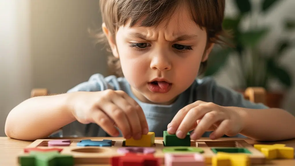 Child engaged in morning learning activity at consistent time showing deep concentration