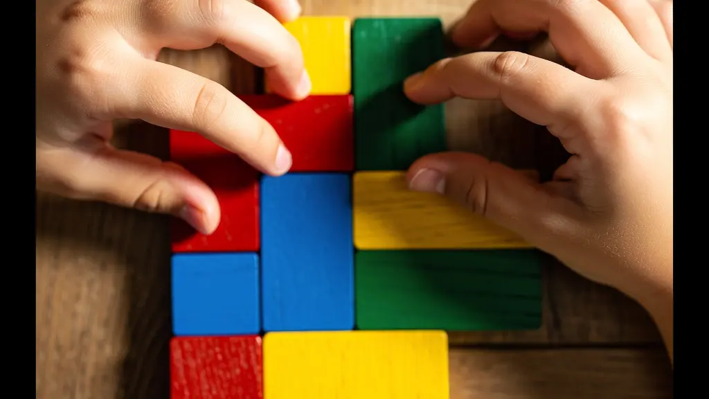 Young child deeply engaged in a short focused cognitive game