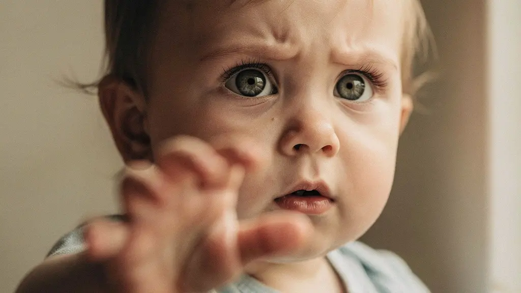 Close-up of a toddler's curious expression while reaching for an object, illustrating the exploration imperative