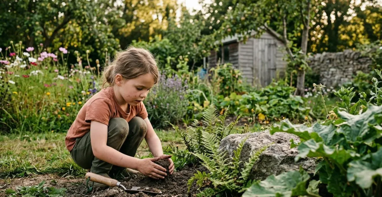 Child exploring natural outdoor environment to develop healthy immune system