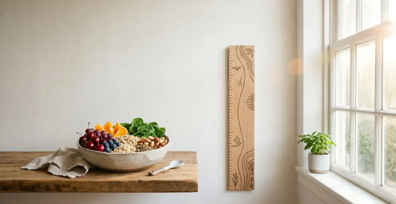 Symbolic representation of nutritional balance and growth through natural elements arranged in harmonious composition