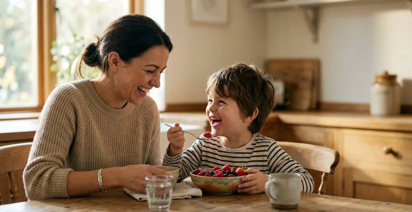 A peaceful moment between parent and child illustrating gut-brain connection and family wellness