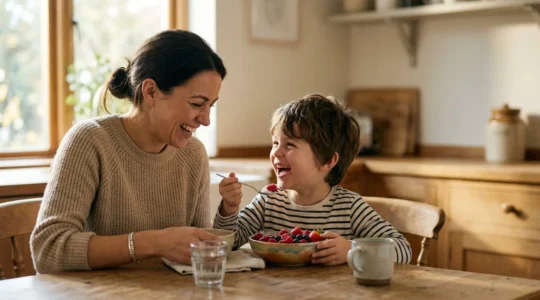 A peaceful moment between parent and child illustrating gut-brain connection and family wellness