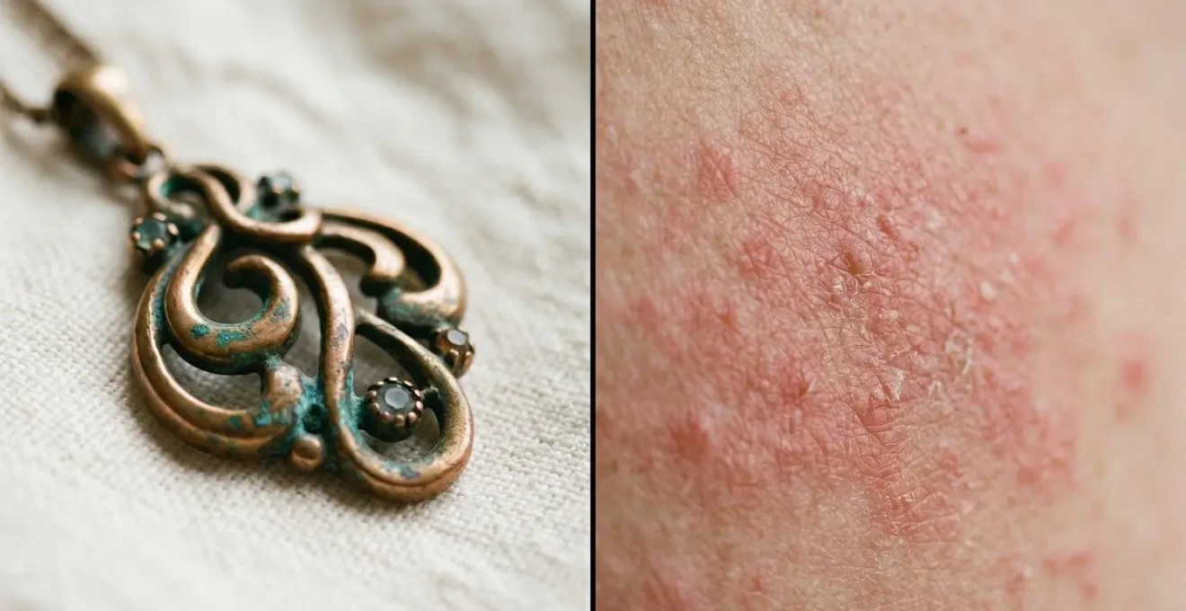 Symbolic comparison showing metal oxidation process versus allergic skin reaction without text or diagrams