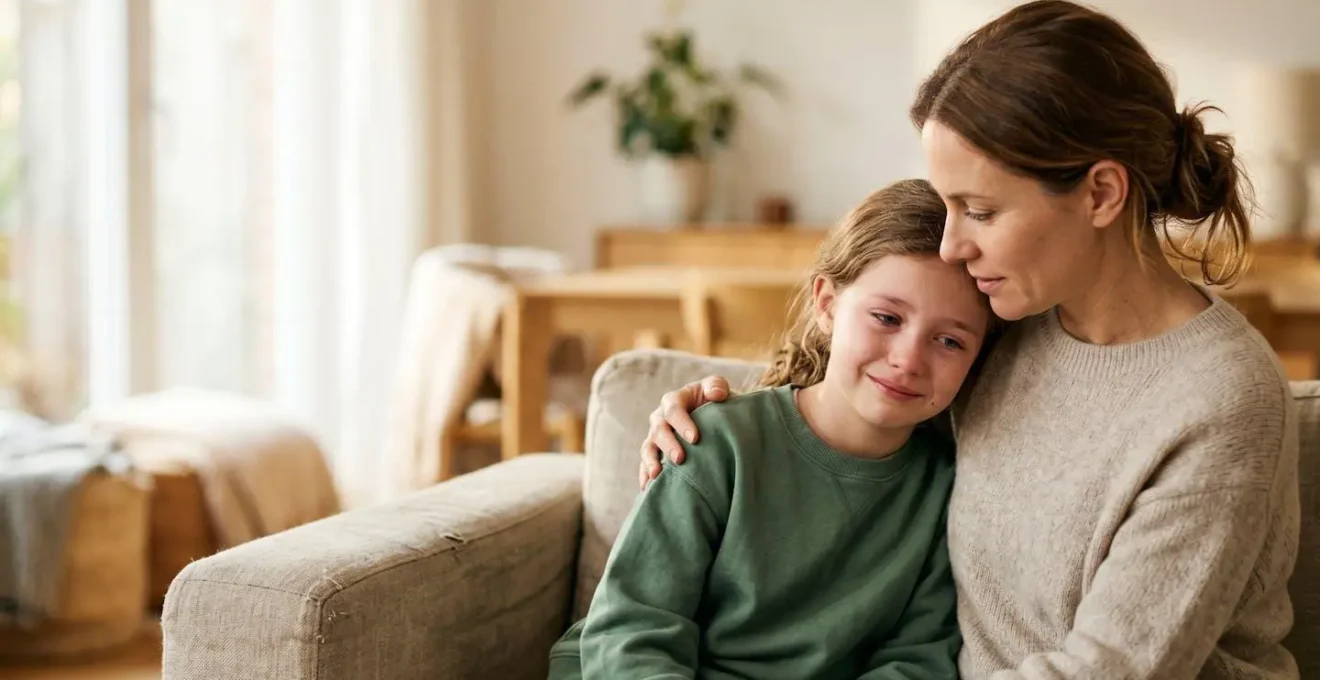 Parent and child having a calm supportive conversation about pressure and expectations