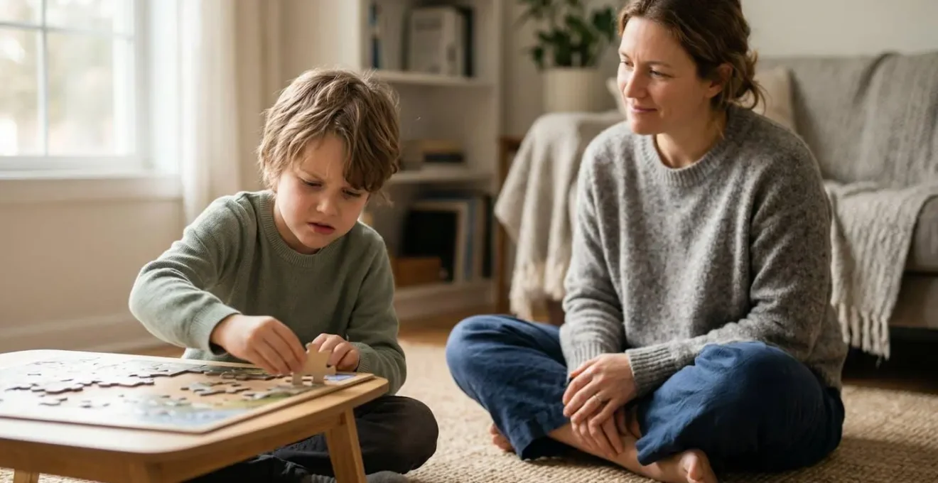 Parent and child engaged in a thoughtful learning moment together