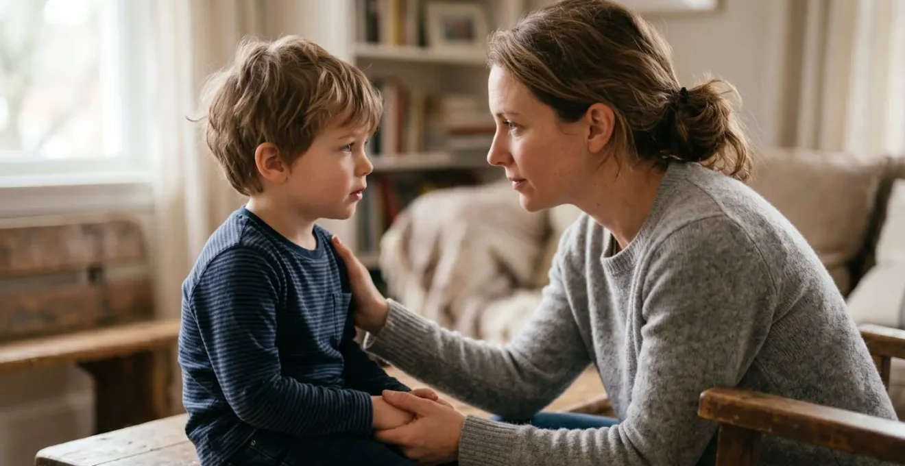 Parent and child sharing honest, empowering moment during home medical care