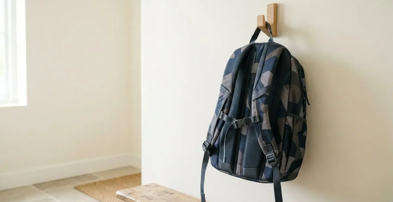 School backpack with ergonomic features highlighting proper weight distribution and spinal alignment