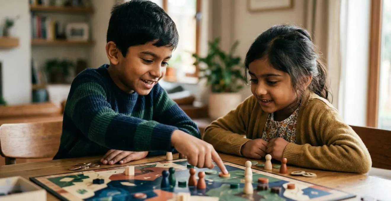 Two children engaged in cooperative play activity showing healthy sibling interaction