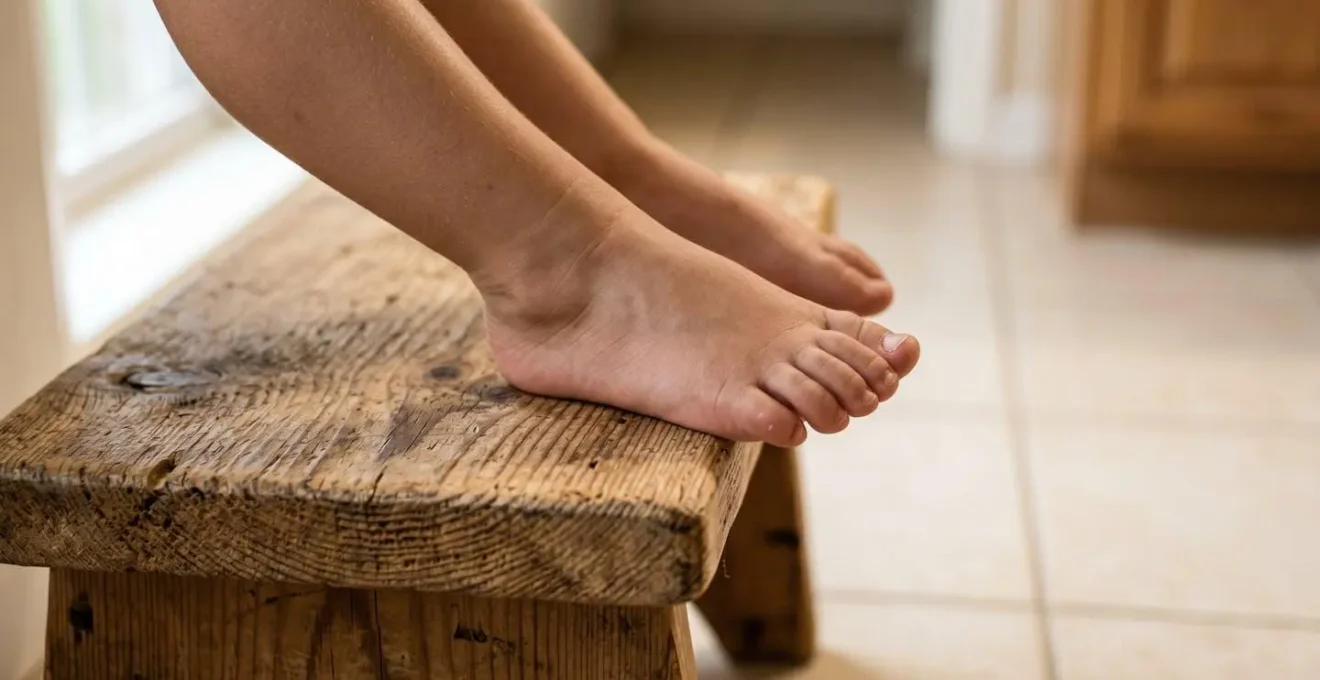 Close-up anatomical demonstration showing natural body positioning for optimal digestive elimination with elevated knees